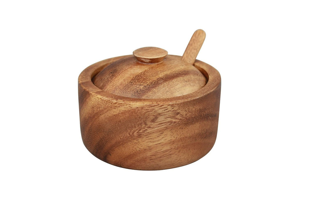 Acacia Wood Spice/Sugar Pot with Spoon