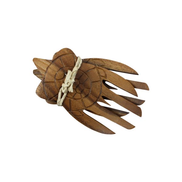 Acacia Wood Carved Turtle Salad Hands