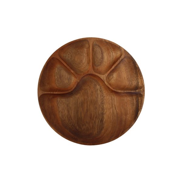 Acacia Wood Round 5 Compartment Plate