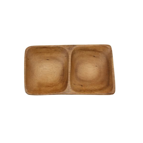 Acacia Wood Sauce/Salt and Pepper 2 Compartment Dish