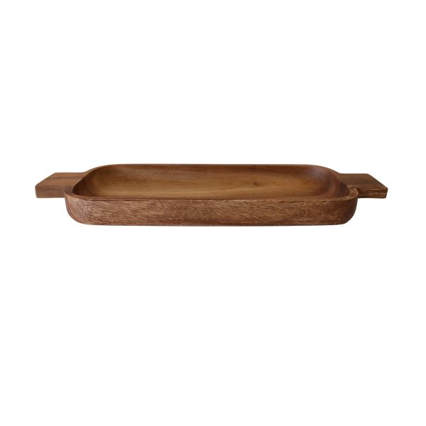 Acacia Wood Rectangle Serving Tray with Handles