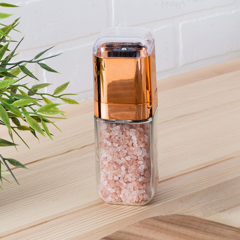 Orku Single Salt or Pepper Grinder 180ml – Glass Manual Mill with Rose Gold Lid-1