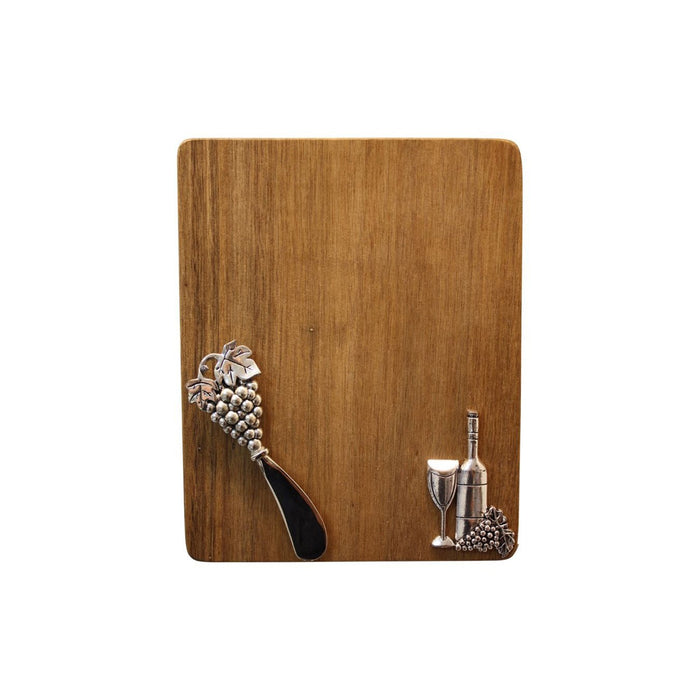 Acacia Wood Cheeseboard w Wine/Grapes Spreader